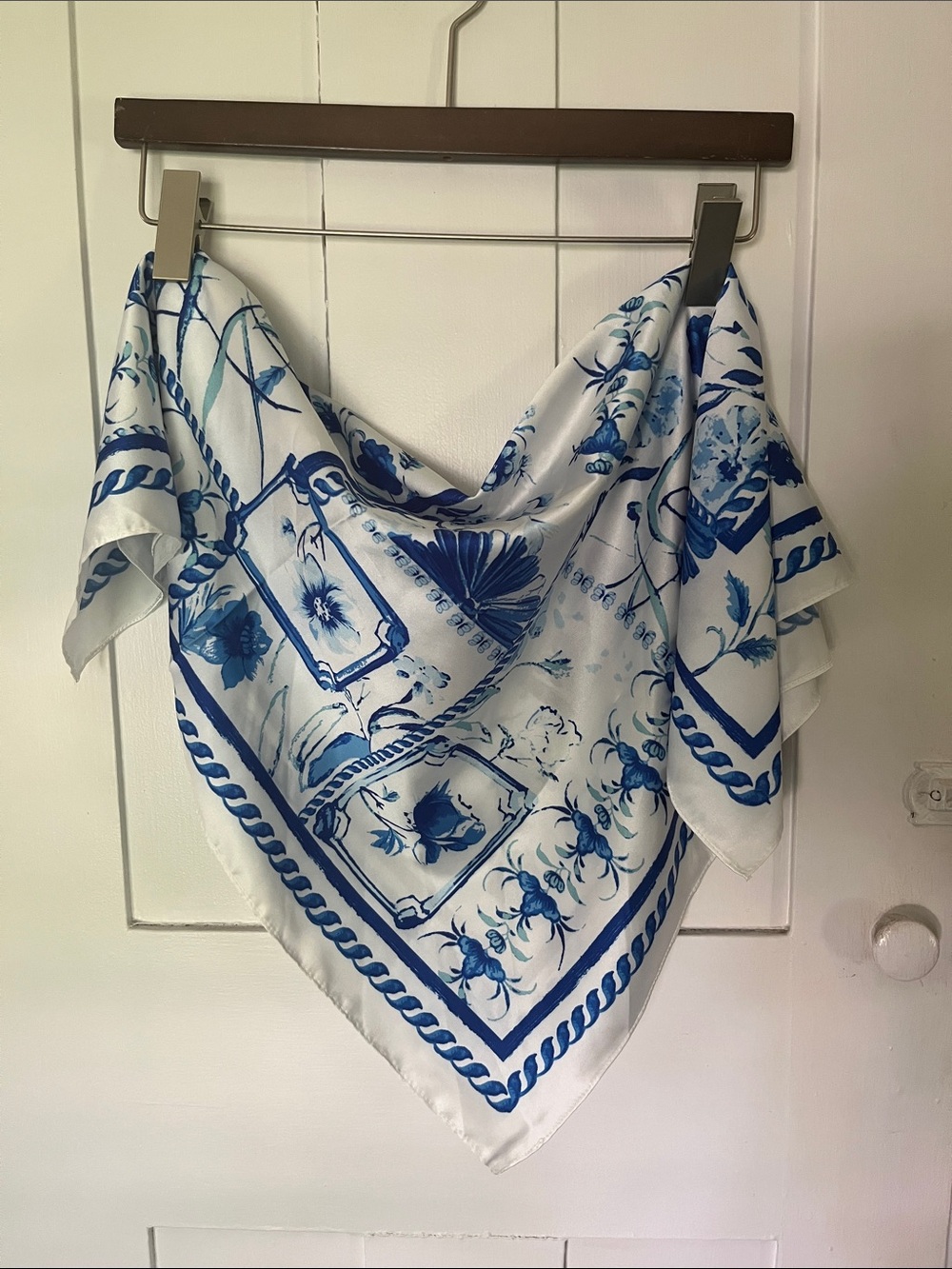 Anthropologie Blue and White Floral Silk Scarf